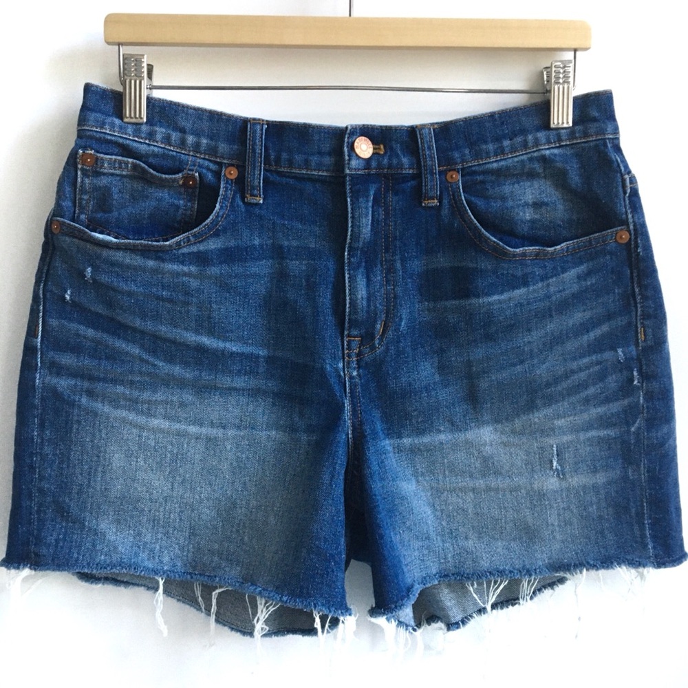 Madewell High Rise Blue Denim Jean Shorts Raw Hem Size 29